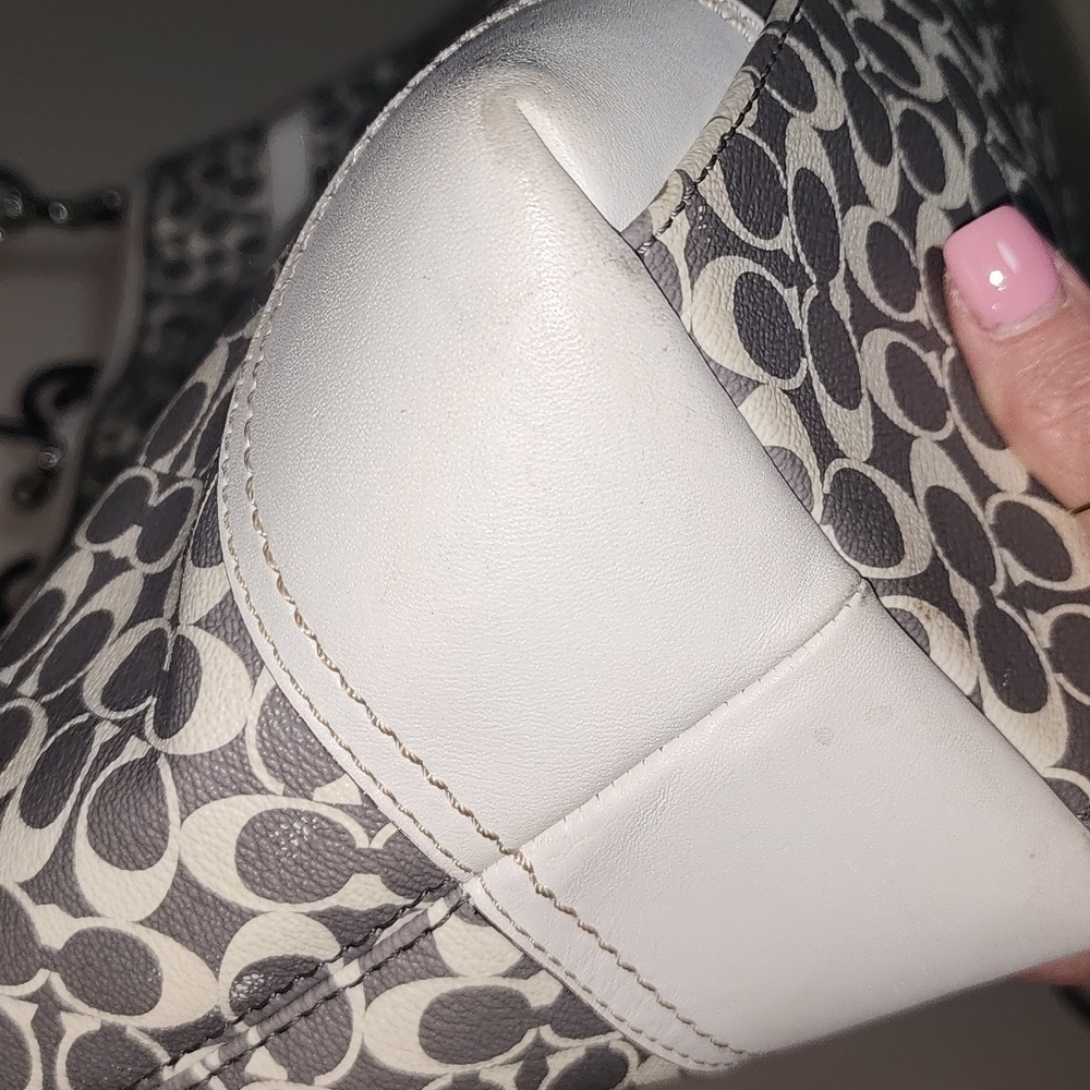 Coach Large Leather Pink Gray Business Work Tote Diaper Bag Signature C Rare - Picture 10 of 16